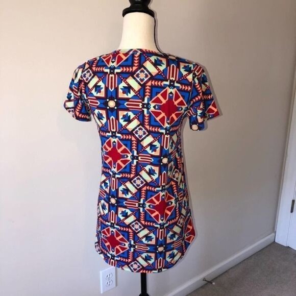 Lularoe Womens Size XXS Classic Tee Blue Multi Print Top Short Sleeve Shirt - Picture 4 of 4